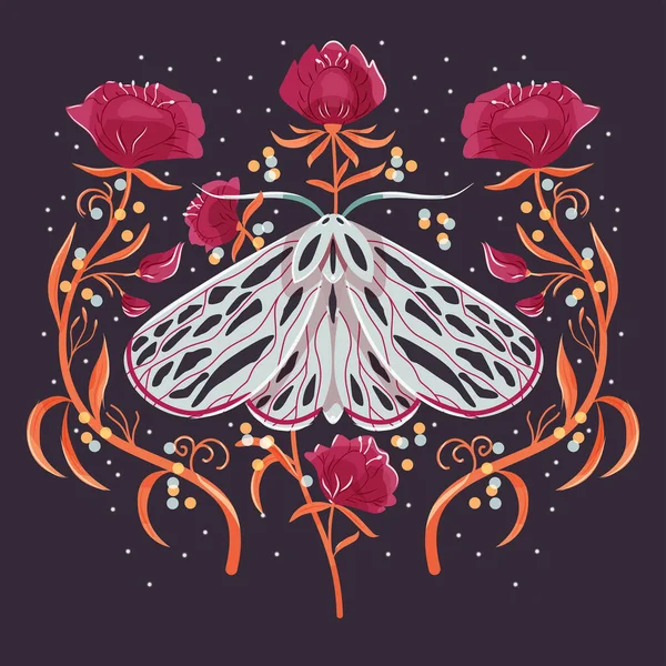 Moto Motivos Florales Diseño Patrones Simetría Colorida Ilustración Vectorial Plana — Vector de stock