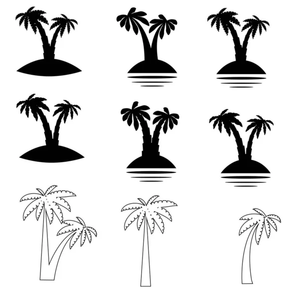 Nastavit Tropické Palmy Listy Zralé Mladých Rostlin Černé Siluety Izolovaných — Stockový vektor