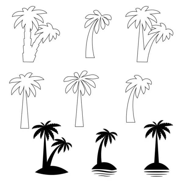 Nastavit Tropické Palmy Listy Zralé Mladých Rostlin Černé Siluety Izolovaných — Stockový vektor