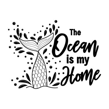 Deniz benim evim. Deniz kızı kuyruğu kartı, su sıçraması, yıldızlar. Yaz, aşk ve deniz hakkında ilham verici bir alıntı.