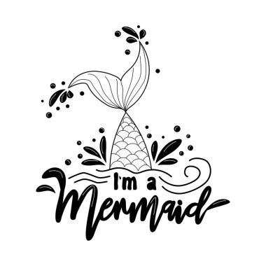 Ben bir denizkızıyım. Deniz kızı kuyruğu kartı, su sıçraması, yıldızlar. Yaz, aşk ve deniz hakkında ilham verici bir alıntı.