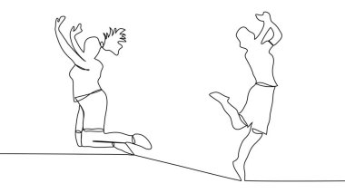 Sürekli zıplayan mutlu takım üyeleri çizgisi.