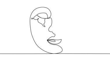 Devamlı tek çizgi çizen kadın yüzü. Minimalist Siyah Beyaz Çizim