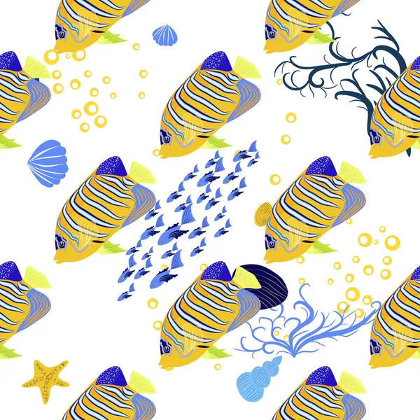 Kaiserskalmar Pomacanthus Imperator Nahtlose Muster Meerestiercharakter Natur Unter Wasser Meer — Stockvektor