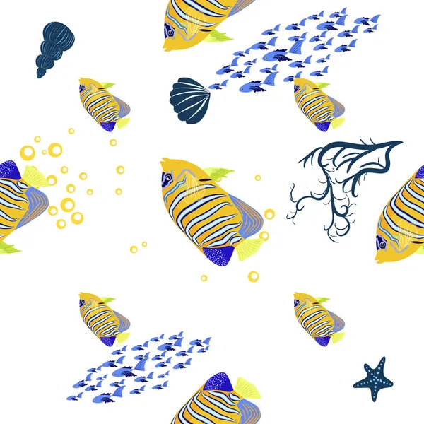 Emperador Angelfish Pomacanthus Imperator Seamless Patterns Sea Animal Wildlife Character — Archivo Imágenes Vectoriales