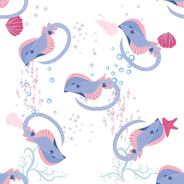 Batomorphi Vie Marine Poissons Animaux Motif Lumineux Sans Couture Voyage — Image vectorielle