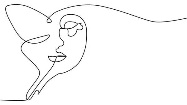 肖像画简约风格 一半的脸是女性 一半的脸是蝴蝶翼 美丽的概念 睫毛跟随蝴蝶翅膀的轮廓 里面的女人 — 图库矢量图片