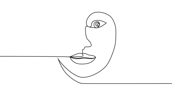 連続1線画で女の顔 ミニマル ブラック ホワイト ドローイング — ストックベクタ