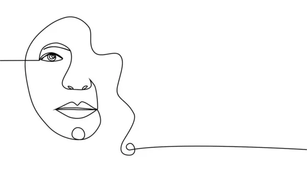 Cara Mujer Con Dibujo Continuo Una Línea Dibujo Blanco Negro — Vector de stock