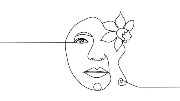 Woman Face Flowers Continuous One Line Drawing Flower Bouquet Woman — Stock Vector