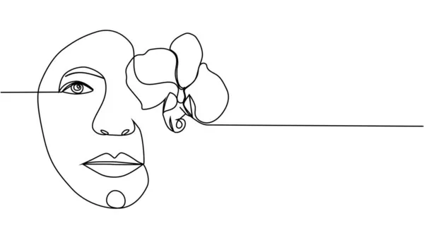 Γυναικείο Πρόσωπο Λουλούδια Συνεχές Σχέδιο Μιας Γραμμής Λουλούδι Μπουκέτο Γυναίκα — Διανυσματικό Αρχείο