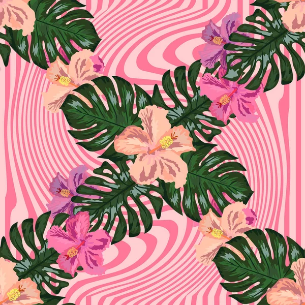 植物奇异的热带无缝图案热带夏威夷壁纸 植物学印刷品 现代花卉背景 — 图库矢量图片