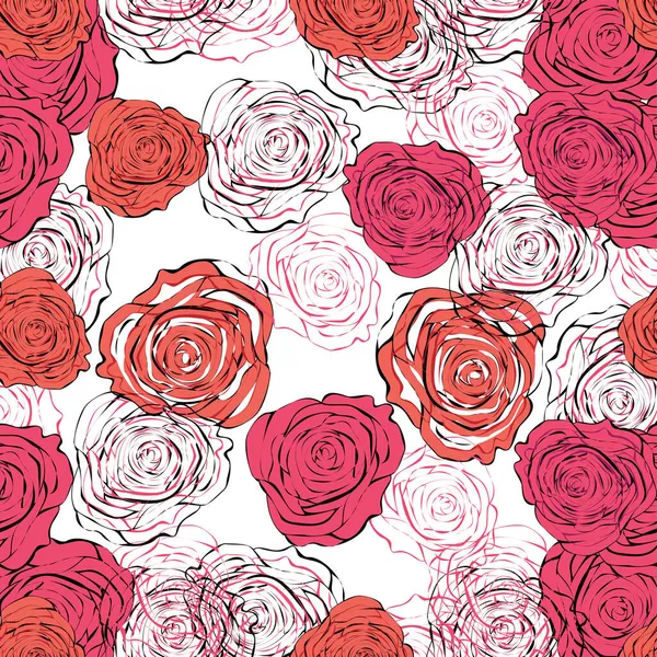 Elegantes Nahtloses Muster Mit Wunderschönen Rosa Rosen Für Das Design — Stockvektor