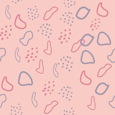 Soyut çağdaş, modern, pürüzsüz modeller. Çeşitli yuvarlak ve elips şekilleri ve noktalar çizilmiş. Karalama nesneleri. Pastel renkler