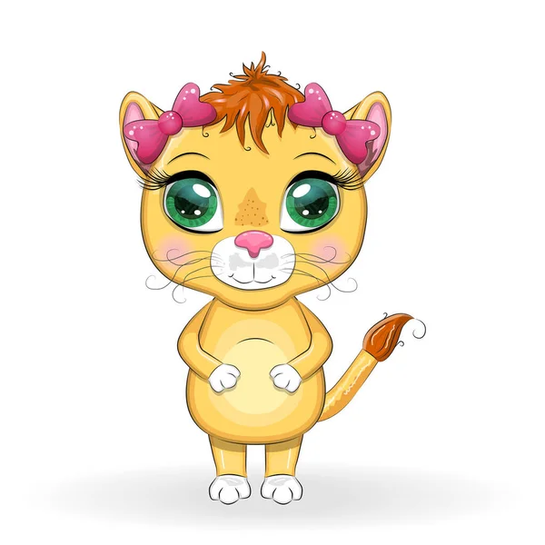 表情豊かな目で漫画のライオン 野生動物 キャラクター 子供っぽいかわいいスタイル — ストックベクタ