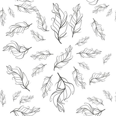 Pastel renkli, pürüzsüz tüy deseni. Kuş tüyleri olan kusursuz bir arka plan. Boho tarzı