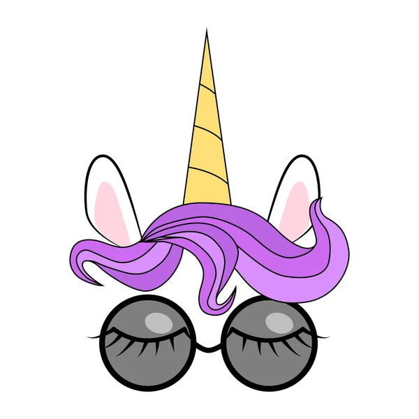 Ilustrasi Wajah Unicorn Lucu Kacamata Hitam Pelangi Hati - Stok Vektor