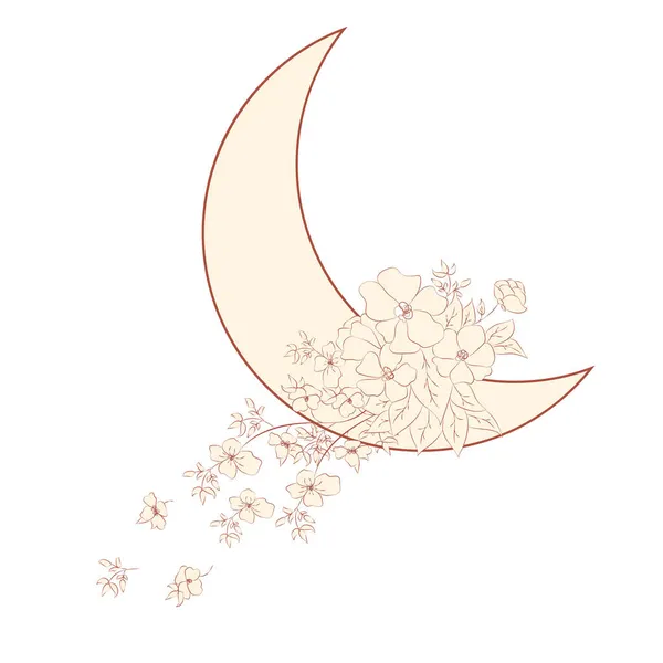 Minimalistyczna Ilustracja Beżowy Księżyc Kwiaty Sztuka Ścienna Dekoracje Wnętrz — Wektor stockowy