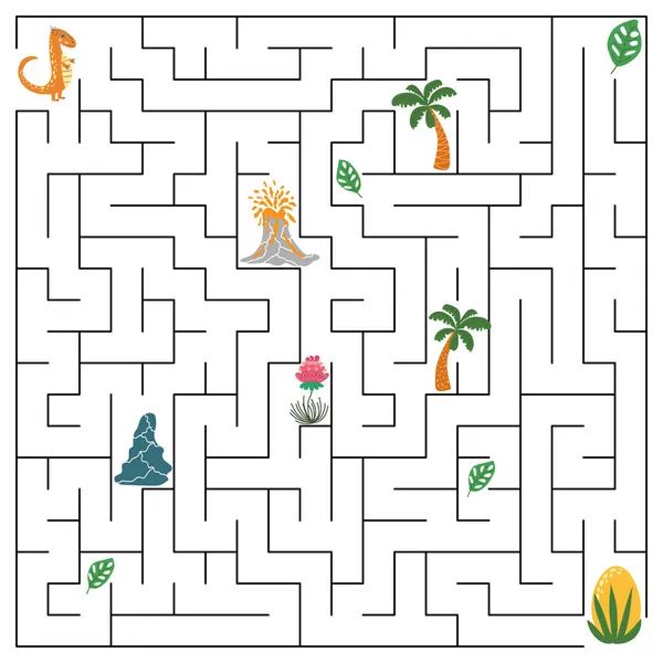 Hjälp Dinosaurien Att Hitta Vägen Till Boet Labyrint Maze Spel — Stock vektor