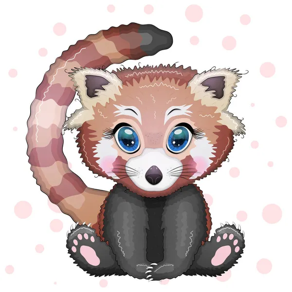 Red Panda Cute Character Bamboo Leaves Greeting Card Bright Childish — Stock Vector