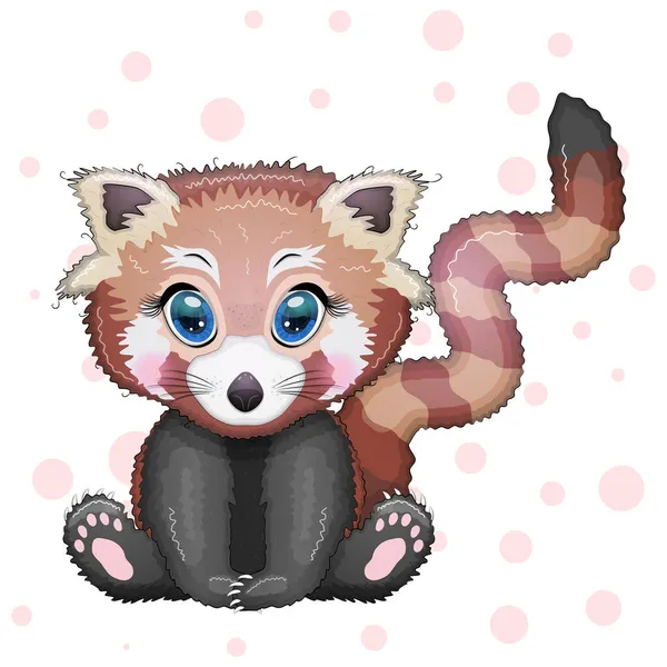 Red Panda Karakter Lucu Dengan Mata Indah Gaya Kekanak Kanakan - Stok Vektor