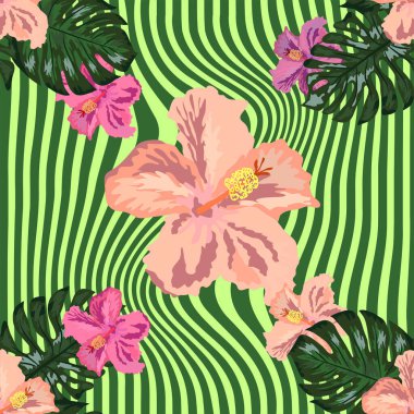 Çiçeksel egzotik tropikal desensiz tropik Hawaii duvar kağıdı. Botanik parmak izi. Modern çiçek arkaplanı