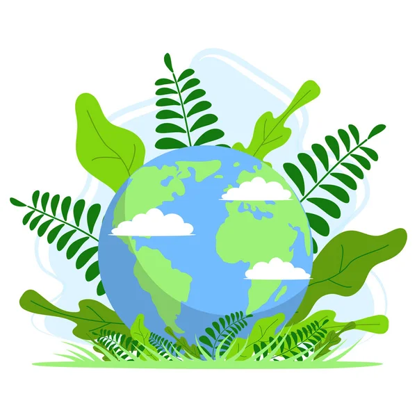 生態系のテーマ Happy Earth Dayチラシテンプレート 鮮やかな緑の葉のコンセプト ポスター カード ラベル バナーデザイン — ストックベクタ