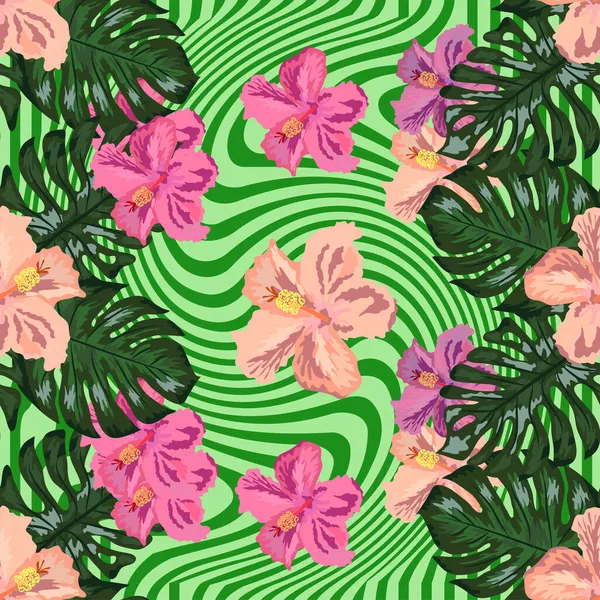 Квітковий Екзотичний Тропічний Безшовний Візерунок Тропічні Гавайські Шпалери Ботанічний Друк — стоковий вектор