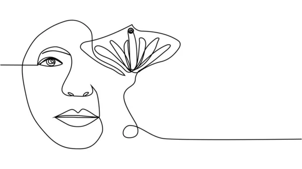 Woman Face Flowers Continuous One Line Drawing Flower Bouquet Woman — Stock Vector