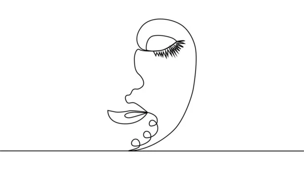 Donna Faccia Con Disegno Continuo Linea Disegno Minimalista Nero Bianco — Vettoriale Stock