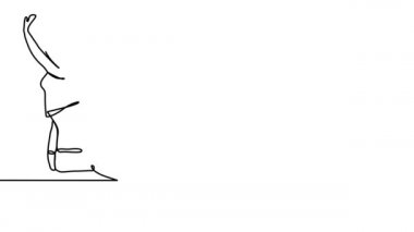 Tek bir çizginin basit animasyonu mutlu insanlar, kızlar, zıpla, oğlan, genç, parti