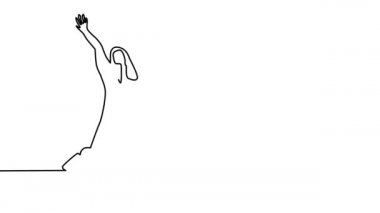 Tek bir çizginin basit animasyonu mutlu insanlar, kızlar, zıpla, oğlan, genç, parti