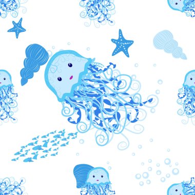 Denizanası, balık, hayvanlar parlak, pürüzsüz desenler. Deniz yolculuğu, hayvanlarla şnorkelle yüzme, tropikal balıklar.