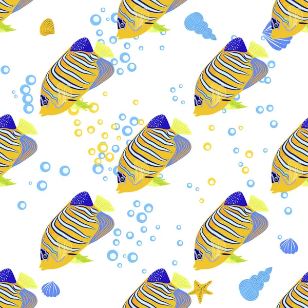 Empereur Angelfish Pomacanthus Imperator Motifs Sans Couture Caractère Animal Mer — Image vectorielle