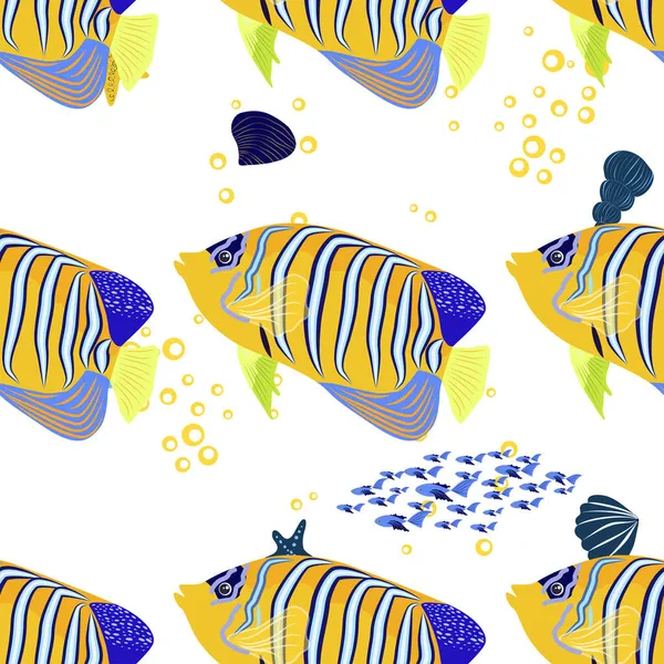 Emperador Angelfish Pomacanthus Imperator Seamless Patterns Sea Animal Wildlife Character — Vector de stock