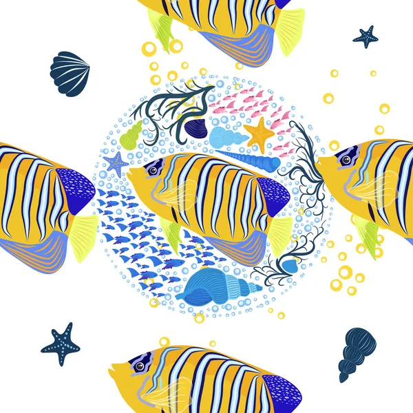 Emperador Angelfish Pomacanthus Imperator Seamless Patterns Sea Animal Wildlife Character — Archivo Imágenes Vectoriales