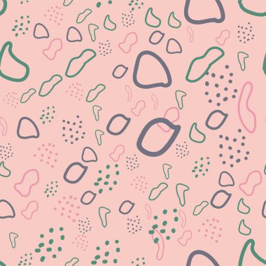 Soyut çağdaş, modern, pürüzsüz modeller. Çeşitli yuvarlak ve elips şekilleri ve noktalar çizilmiş. Karalama nesneleri. Pastel renkler