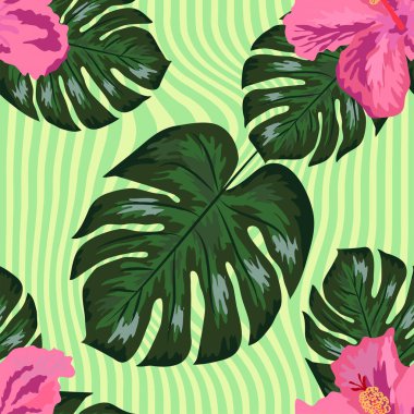 Çiçeksel egzotik tropikal desensiz tropik Hawaii duvar kağıdı. Botanik parmak izi. Modern çiçek arkaplanı.