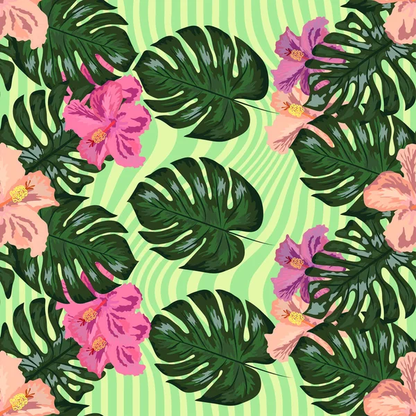 Floral Exotischen Tropischen Nahtlosen Muster Tropischen Hawaiianischen Tapete Botanischer Druck — Stockvektor