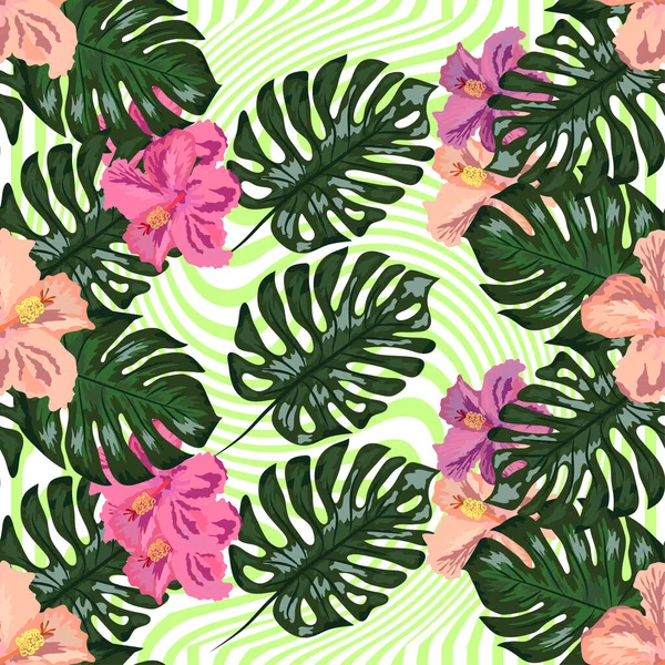 Floral Exótico Tropical Sem Costura Padrão Tropic Papel Parede Havaiano — Vetor de Stock