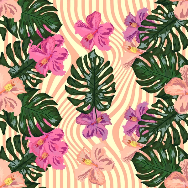 Kwiaty Egzotyczne Tropikalny Bezszwowy Wzór Tropikalny Hawajski Tapety Odcisk Botaniczny — Wektor stockowy