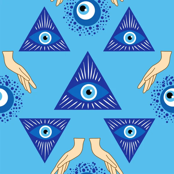 Kwade Oog Naadloos Patroon Magie Hekserij Occult Symbool Hamsa Oog — Stockvector