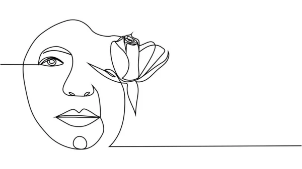 Vrouw Gezicht Met Bloemen Continu Een Lijn Tekening Bloemenboeket Vrouw — Stockvector