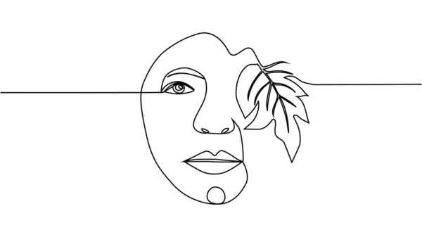 Çiçekli Kadın Yüzü Sürekli Bir Çizgi Çiziyor Kadın Kafasında Çiçek — Stok Vektör