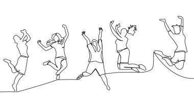 Sürekli zıplayan mutlu takım üyeleri çizgisi.