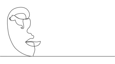 Devamlı tek çizgi çizen kadın yüzü. Minimalist Siyah Beyaz Çizim