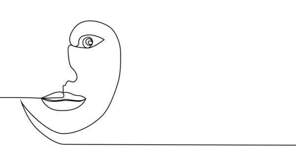 Kvinnlig Ansikte Med Kontinuerlig Linje Ritning Minimalistisk Svart Vit Ritning — Stock vektor