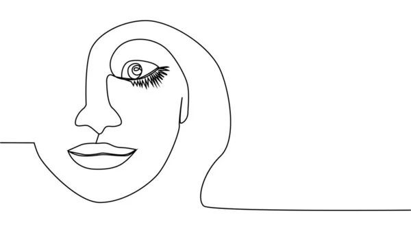 Frauengesicht Mit Durchgehender Linienzeichnung Minimalistische Schwarz Weiß Zeichnung — Stockvektor
