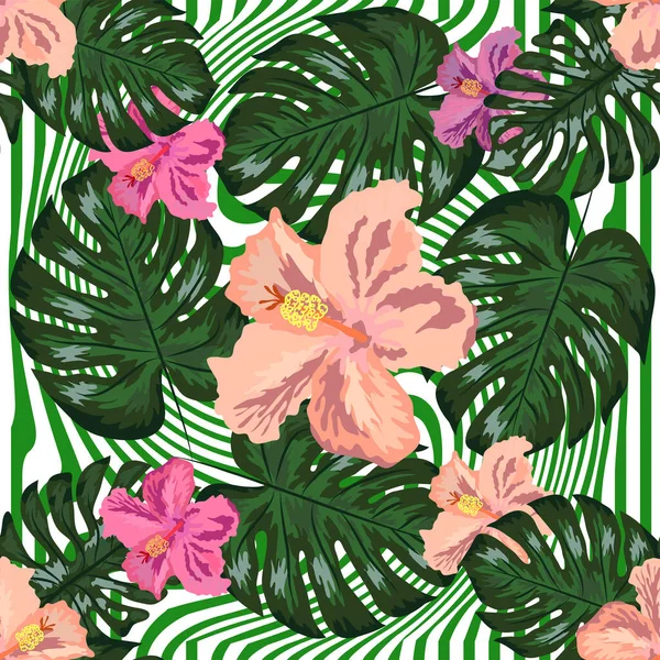 Цветочные Экзотические Тропические Бесшовные Картины Тропических Гавайских Обоев Ботанический Отпечаток — стоковый вектор