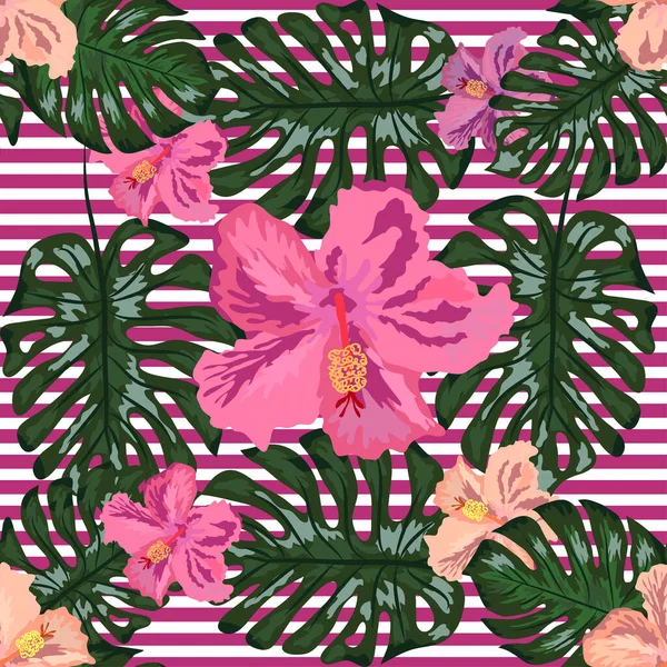 Квітковий Екзотичний Тропічний Безшовний Візерунок Тропічні Гавайські Шпалери Ботанічний Друк — стоковий вектор